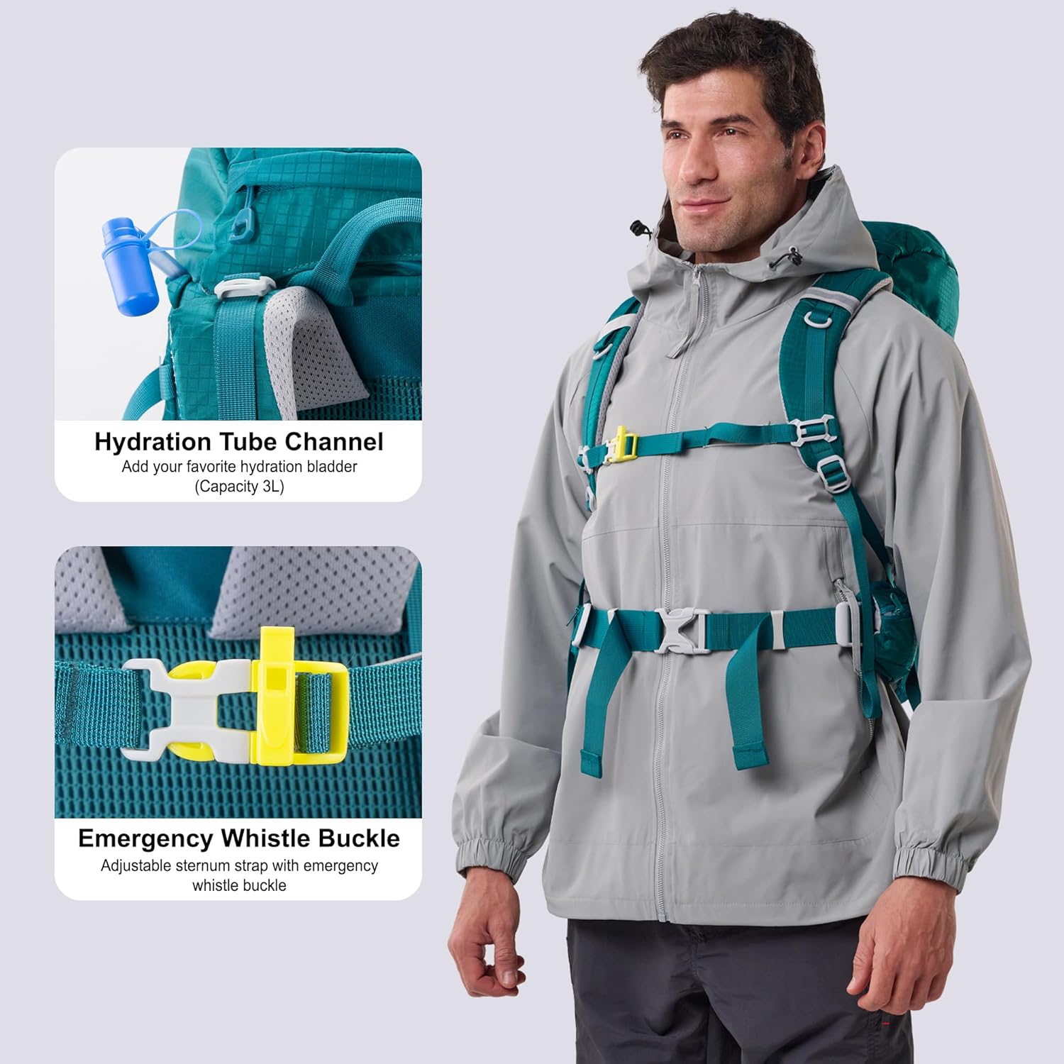 N NEVO RHINO 35L Internal Frame Backpack,Women Men’s Backpacking Backpack with Rain Cover,30+5 Liter Lightweight Hiking Backpacking Packs for Camping,Hiking,Traveling