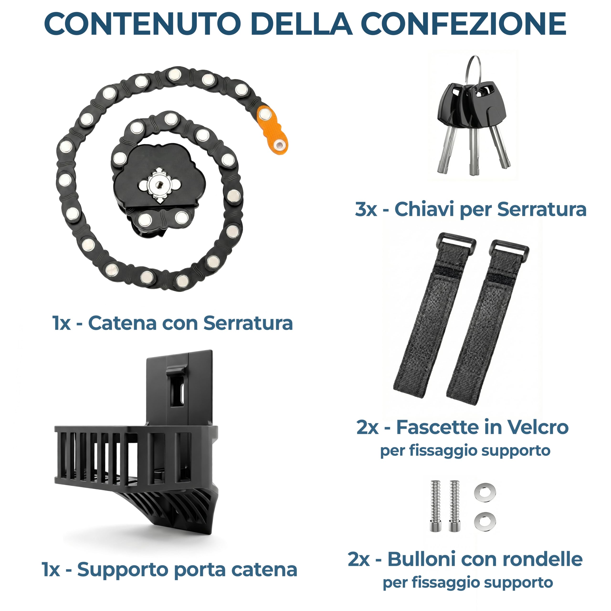 FINIX Lucchetto Anifurto Pieghevole Compatto per Bici - Catena 80cm in Metallo Antitaglio e Antiscasso con Chiave - per Bicicletta. Bici Elettrica e Monopattino Elettrico