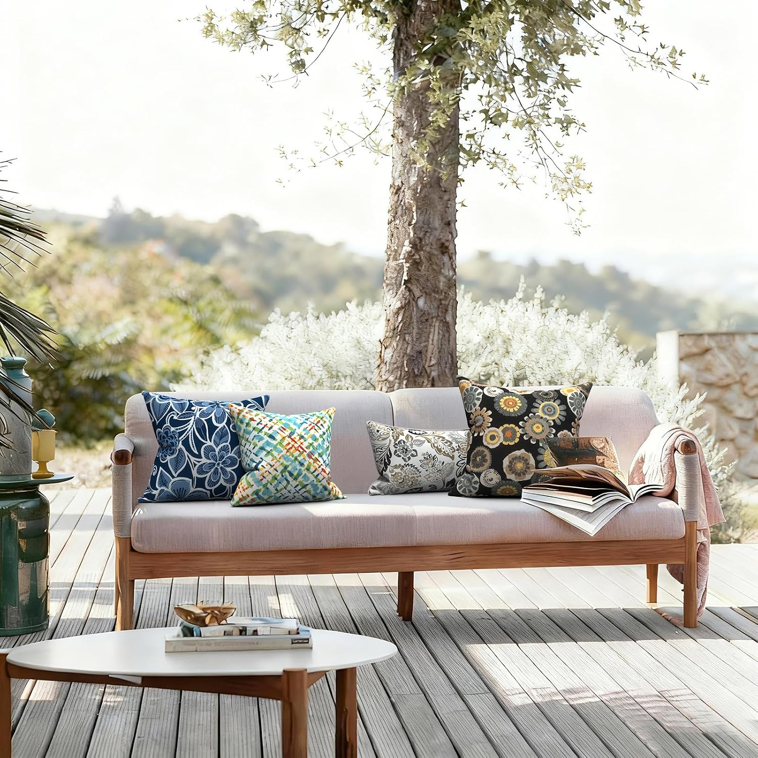 LVTXIII Outdoor/Indoor Throw Pillows, Decorative Throw Pillows with Inserts, 18"x18" Square Pillows for Bed, Couch, Sofa and Patio Furniture, Set of 2, Flower Navy