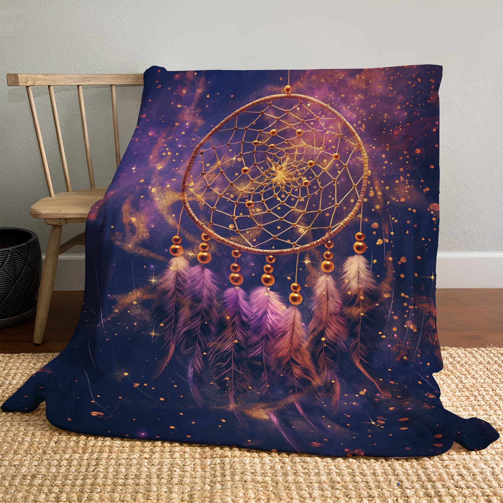 Couverture douillette violette avec attrape-rêves pour soirée cocooning