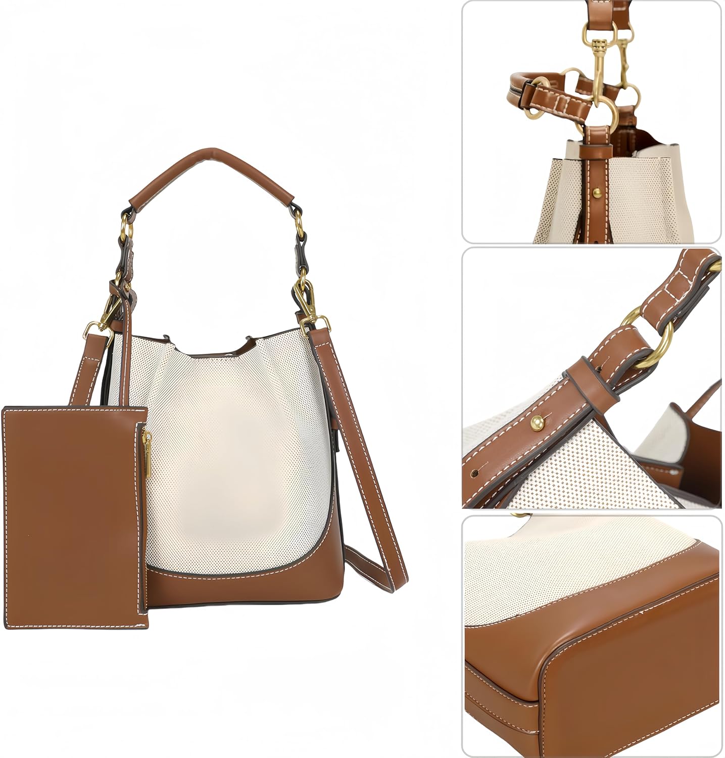 Bucket Hobo Bag for Women Crossbody Top Handle Purse Designer Shoulder Bag Handbag with 2 Detachable Straps - Image 5