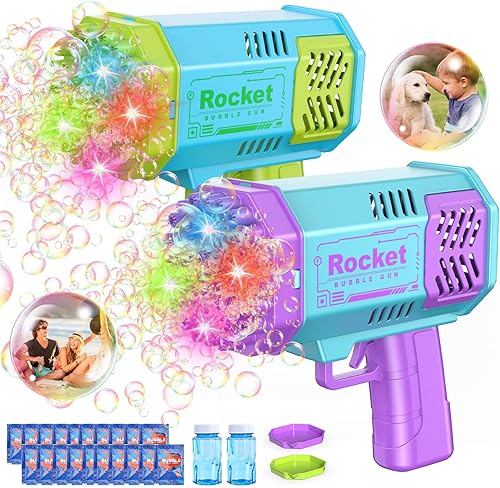 Paquete de 2 mini pistolas de burbujas para niños pequeños, juguetes sopladores de burbujas con luces, más de 4000 burbujas por minuto para niños y