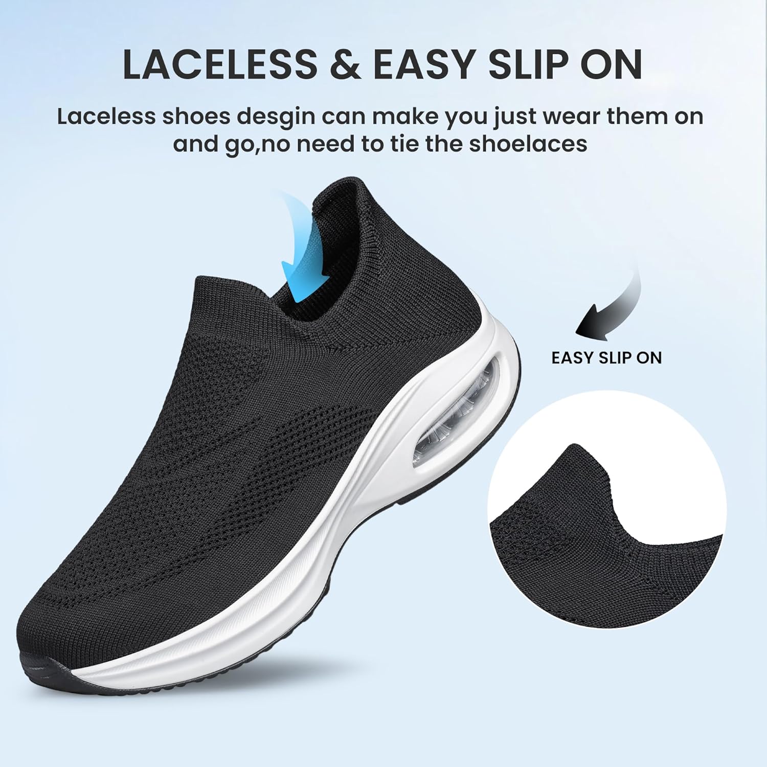 YHOON Womens Sock Shoes Non Slip Walking Tennis Running Shoes Air Cushion Breathable Workout Nurse Lightweight Gym Sneakers Zapatos para Mujer Black Size Size 7.5 - Image 6