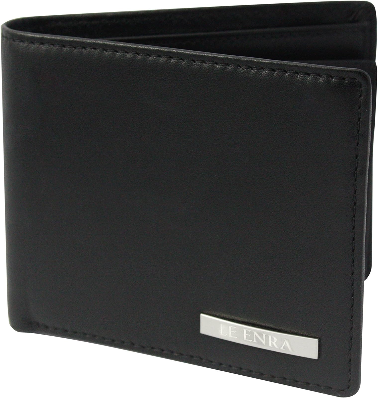 LE ENRA RFID-Blocking Wallet - Slim Leather Wallet with Style, Protects Your Identity, with 2 Bill Slots, 11 Card Slots, 1 Id Window, with Elegant Metal Design, Convenient to Use, & Perfect for Travel