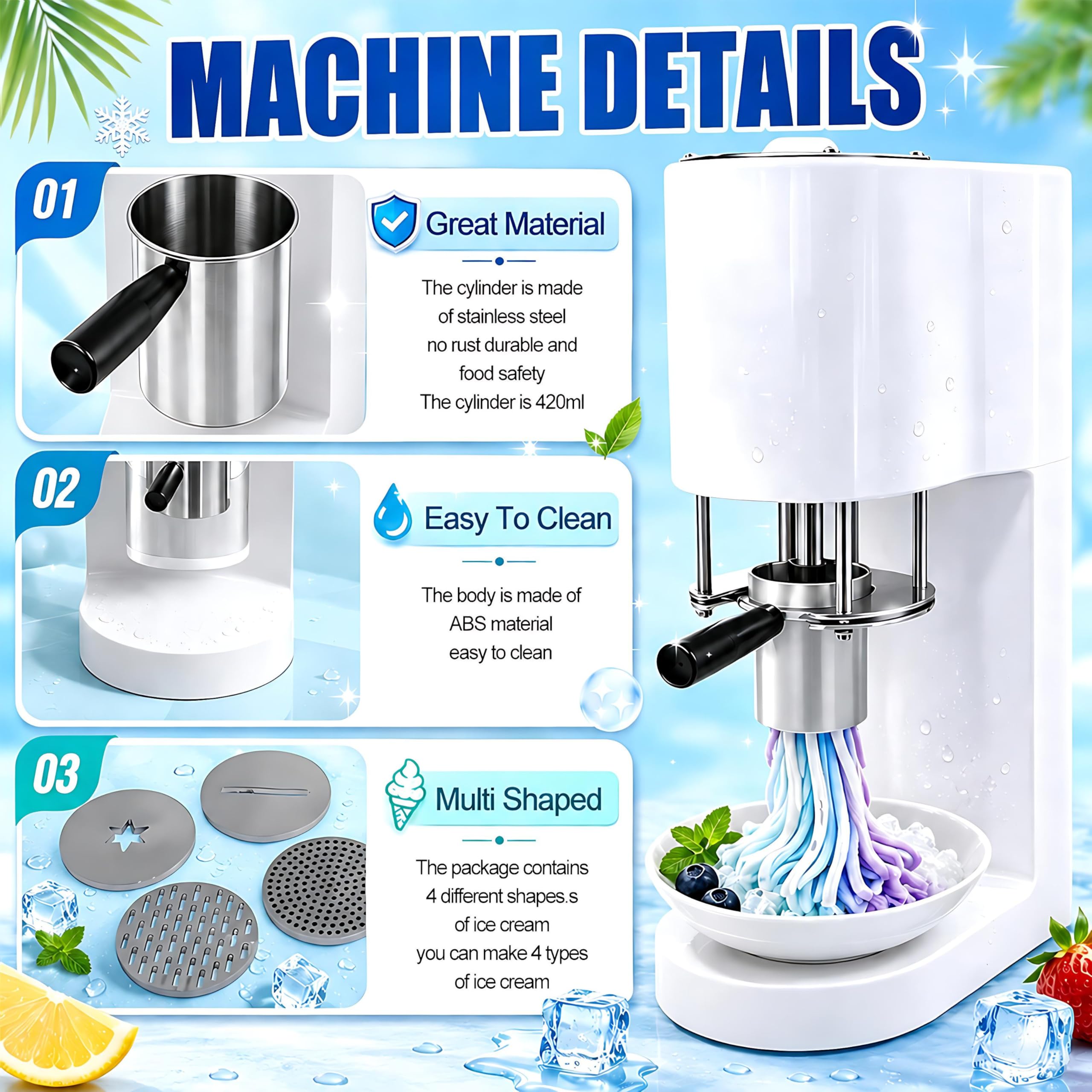 Macchina Professionale per Gelato a Spaghetti, per la Produzione di Noodles di Gelato, 110 V/220 V, con 4 stampi a Forma di Noodles, 28-30 Litri/Ora di Gelato, per gelaterie, Bar, caffè Red
