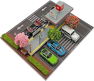 Malamfans 1/64 Scale Car Model Display Case, for Hot Wheels Collectors with Underground Station, Scenic Diorama Display Car Park with LED Lights (The Subway Entrance Scene Includes 6 Parking Spaces)