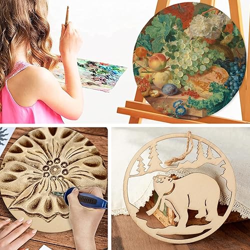 Miniatura 5 de Círculos redondos de madera para manualidades de 18 pulgadas, paquete de 5 discos de madera sin terminar en blanco para manualidades, colgador de