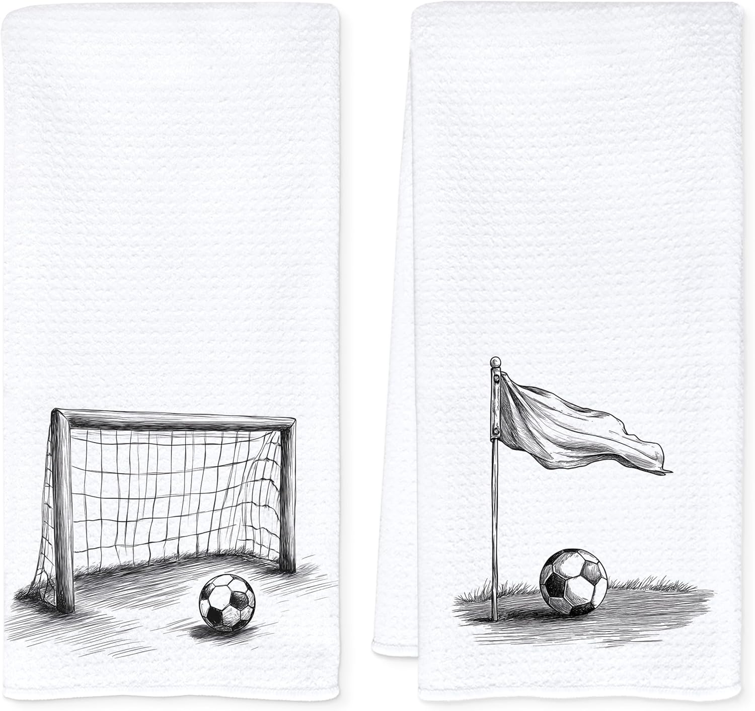 Black and White Soccer Kitchen Dish Towels, Gifts for Soccer Player Fans Lovers, Sports Lover Gifts Decorative Hand Tea Towels for Bathroom Kitchen, 16x24 Inch Set of 2
