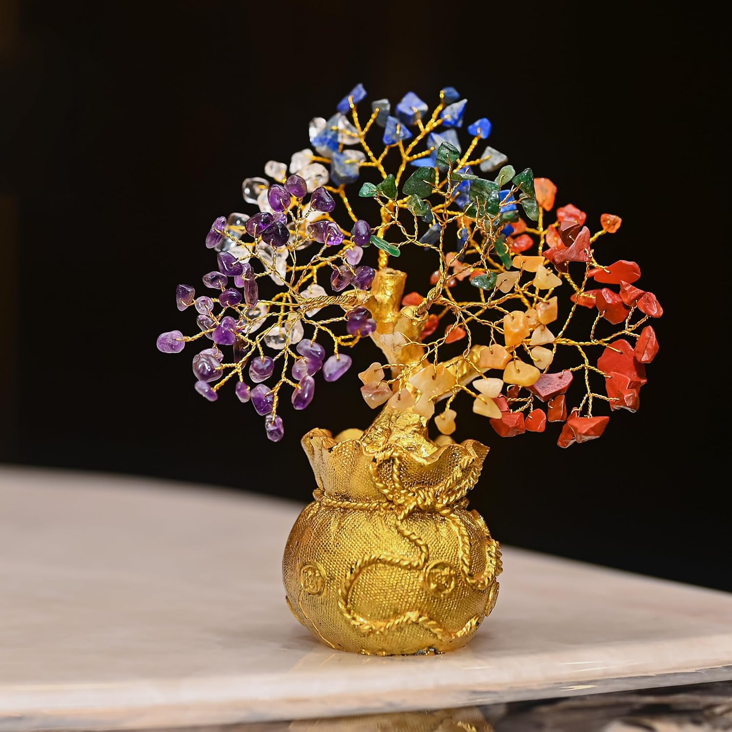 HindCraft 7 Chakra Tree of Life Bonsai – Lucky Feng Shui Crystal Tree Showpiece for Home Decor, Positive Energy, Prosperity, Success & Healing – Gift for Couples, Housewarming & Office (7 x 3 Inch)