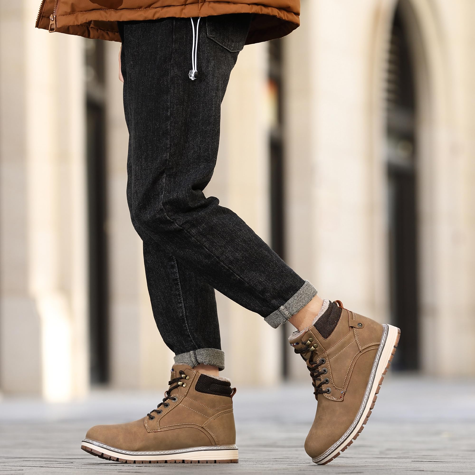 ANALEAF Herren Winterschuhe Warm Winterstiefel Draussen Schneestiefel | Rutschfeste Profilsohle, warmes Isolierfutter , ideal bei Eis, Schnee und im Winter-Outdoor-Einsatz