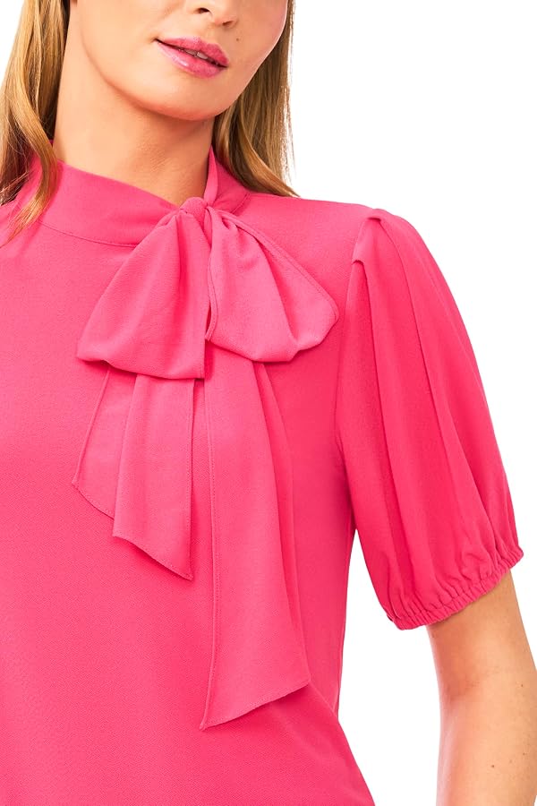Short Sleeve Tie Neck Bow Knit Top by CeCe - Used condition - Image 2