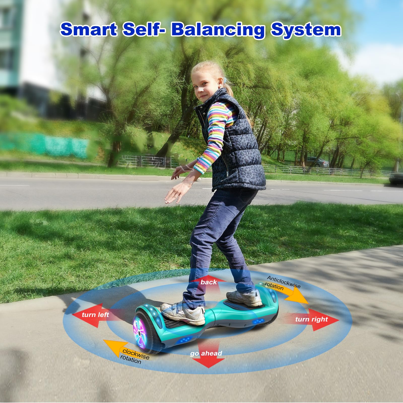 SISGAD Hoverboard, Électrique Gyropode 6,5 Pouces LED Hoverboard Self Balance Scooter, 2 * 300W Smart Blance Board, Électrique Auto-Équilibrage pour Enfant et Adulte
