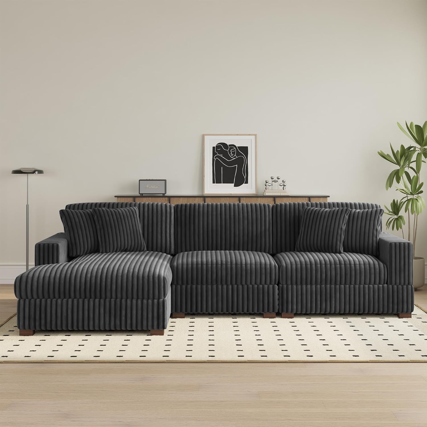 UIXE 118" Faux Fur Modular Sectional Sofa Couch with L-Shape Chaise Lounge, Modern Upholstered Couches for Living Room, Minimalist Cloud Deep Seat Corner Couch - Gray, Left Facing Chaise