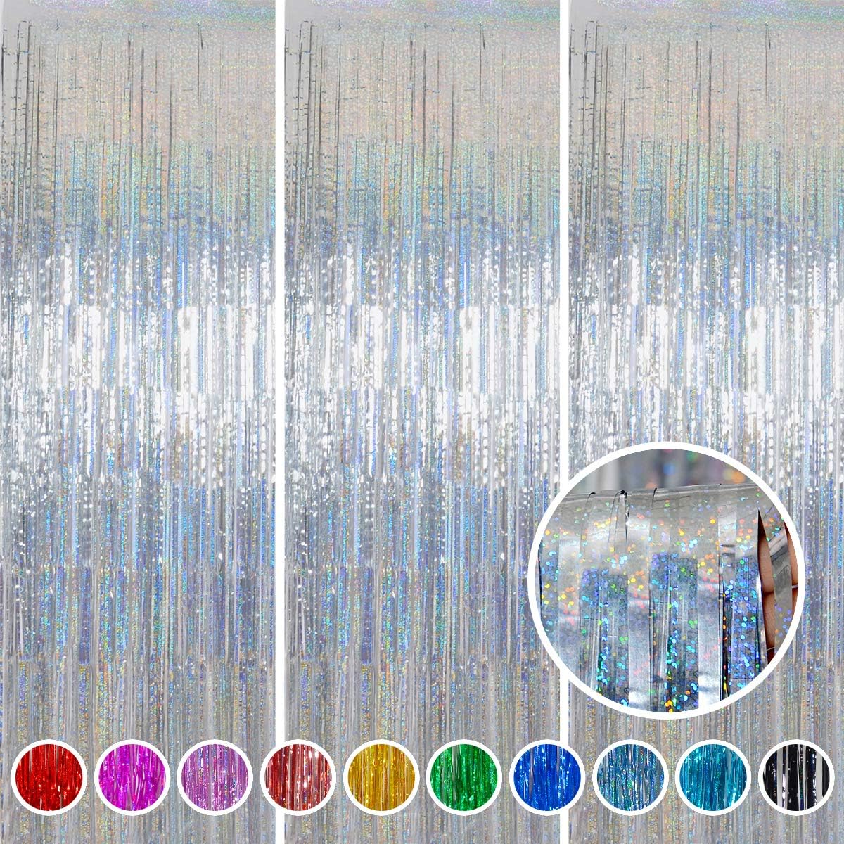 - Foil Fringe Curtain Father's Day Decorations - Melsan 3 Pack 3.2 x 8.2 ft Silver Tinsel Curtain Photo Backdrop for Birthday Party or Disco Party Decorations
