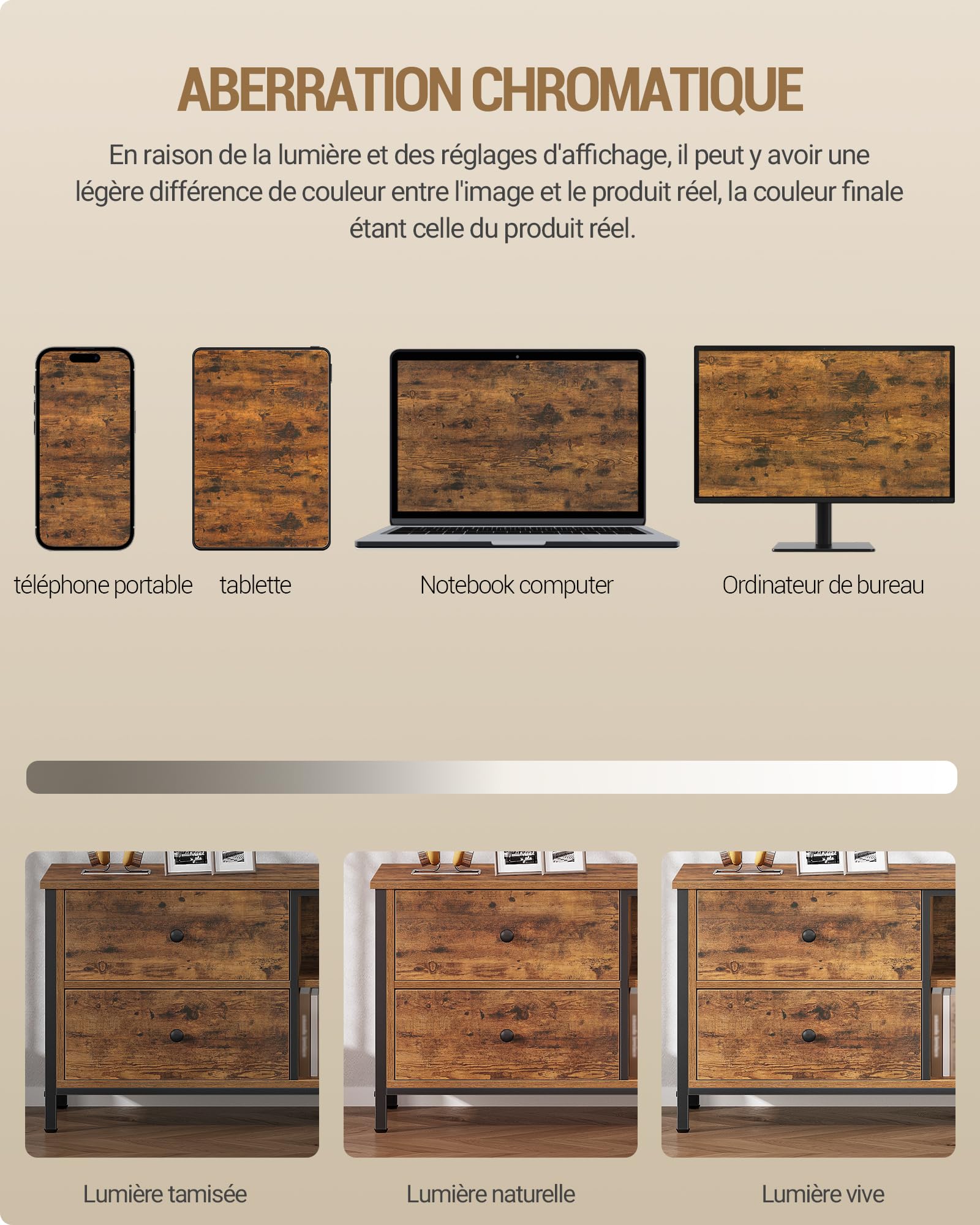 Hzuaneri Meuble TV, 147 cm Marron Rustique, avec 4 tiroirs 2 Compartiments
