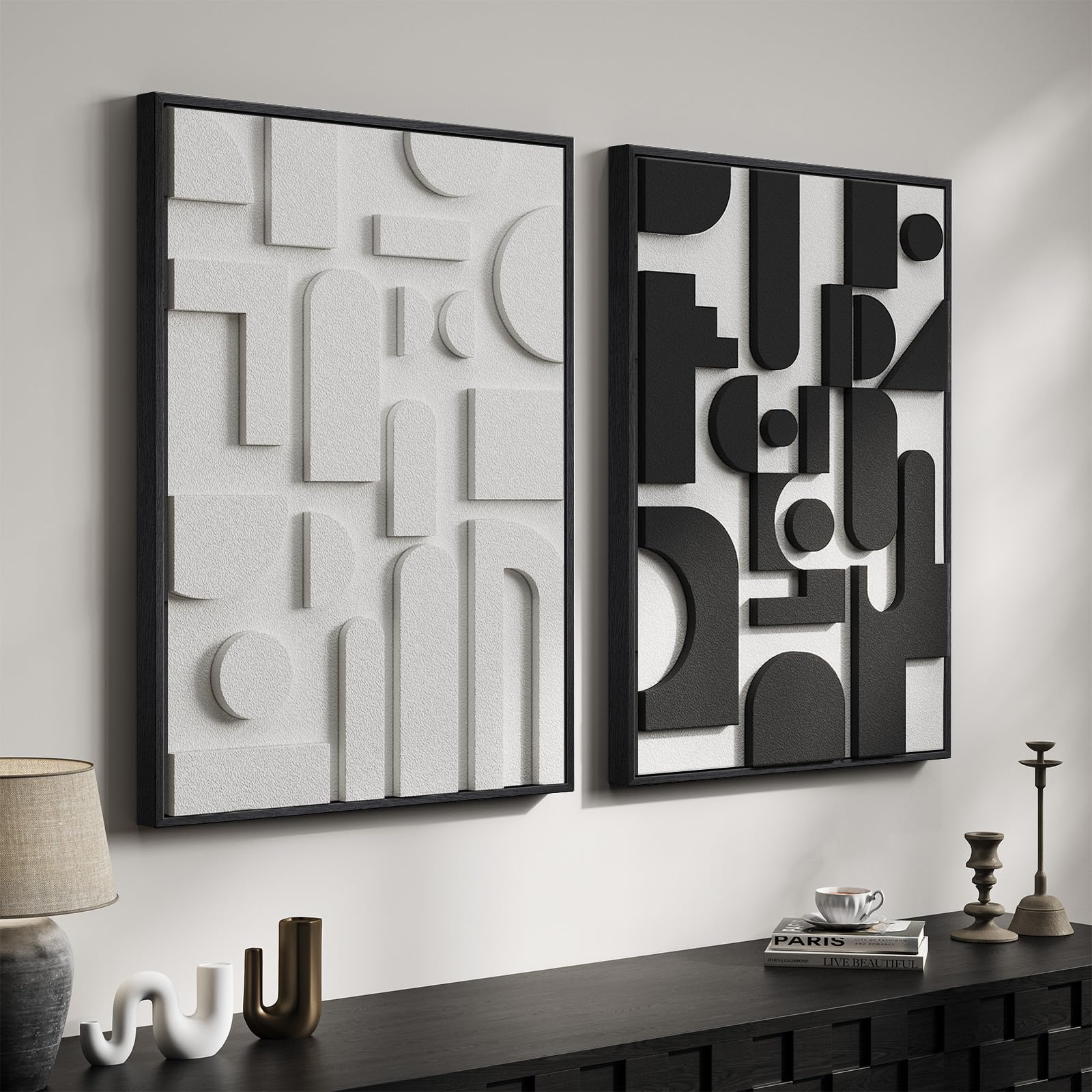 Photo 1 of Cuspin 3D Abstract Wall Art - 2 Piece Black and White Set