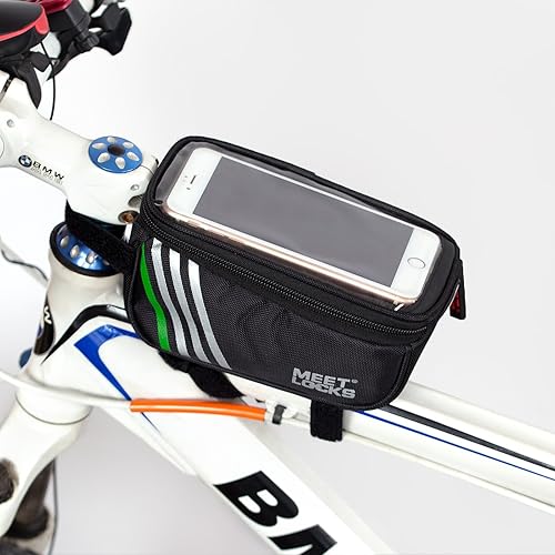 Miniatura 2 de MEETLOCKS Bolsa de bicicleta con pantalla táctil impermeable tamaño 5.7 pulgadas para marco de bicicleta tubo superior manillar celular móvil