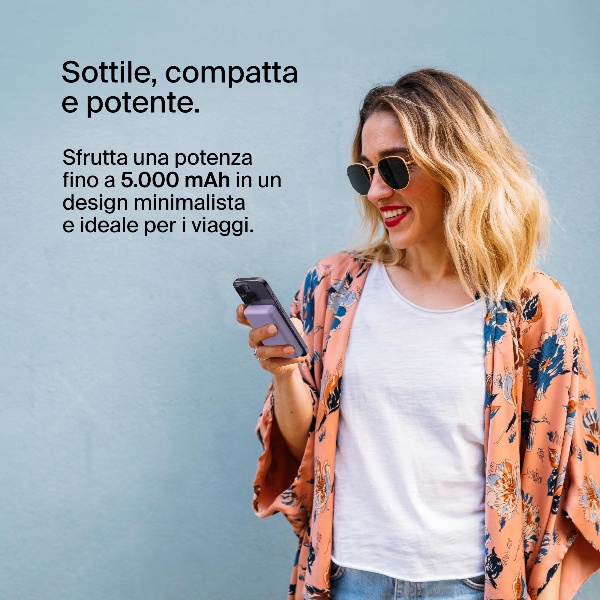 Belkin Batteria esterna wireless magnetica da 5000 mAh, caricabatteria portatile con MagSafe, ricarica passante, uscita da 7,5 W, ingresso da 10 W, supporto estraibile, iPhone 17/16/15/14/13, Viola
