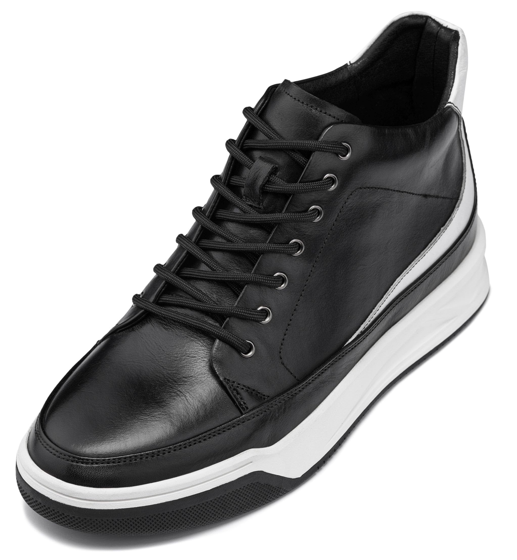 CALTO Men's Invisible Height Increasing Elevator Shoes - Premium Leather Lace-up Ankle Top Sneaker Boots - 2.6 Inches Taller