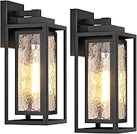 WIHTU Water Ripple Outdoor Wall Lantern Black 2-Pack - Waterproof Porch Light Fixtures for Patio, Garage, Indoor/Outdoor
