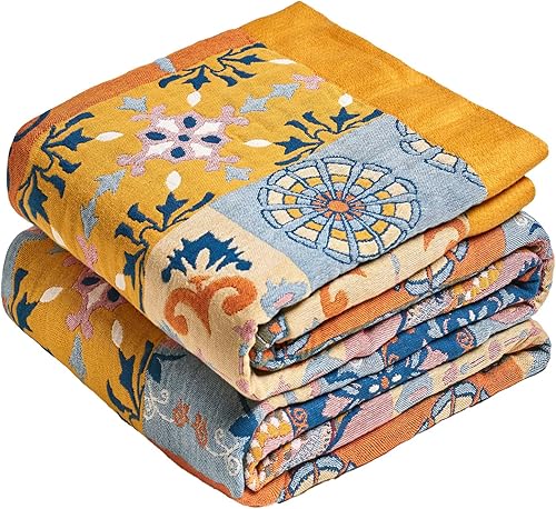 Miniatura 9 de MSGKV - Manta bohemia para sofá con hojas de algodón 50 x 60 pulgadas, mantas para sofá, silla, muselina transpirable, ligera, mantas de estilo