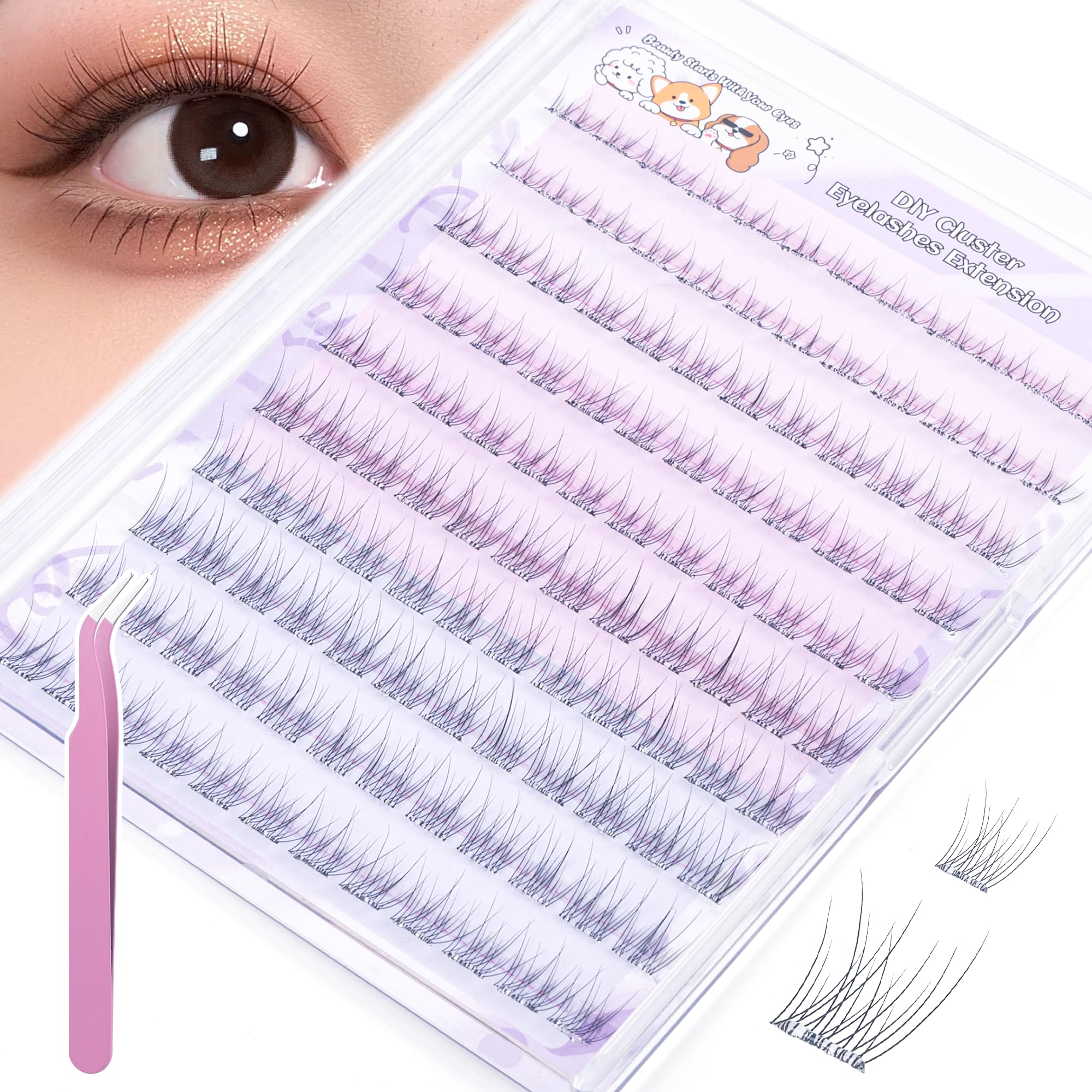 Selbstklebende Wimpern, einzelne Wimpern-Cluster für natürliche Wimpern-Cluster, Vorwimpern-Kleber, Wispy-Cluster-Wimpernverlängerungs-Set, einfach anzubringen, 120 Stück, 8 mm, 9 mm, 10 mm, 11 mm