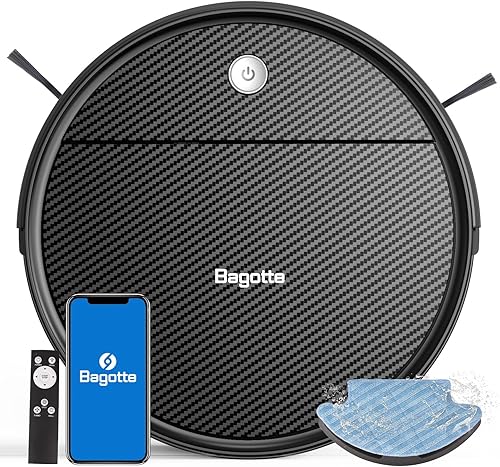 Bagotte Robot aspirador y trapeador, sin enredos, aspiradora robótica de succión de 2000 Pa con horario, WiFiAppAlexa, carga automática, ideal para