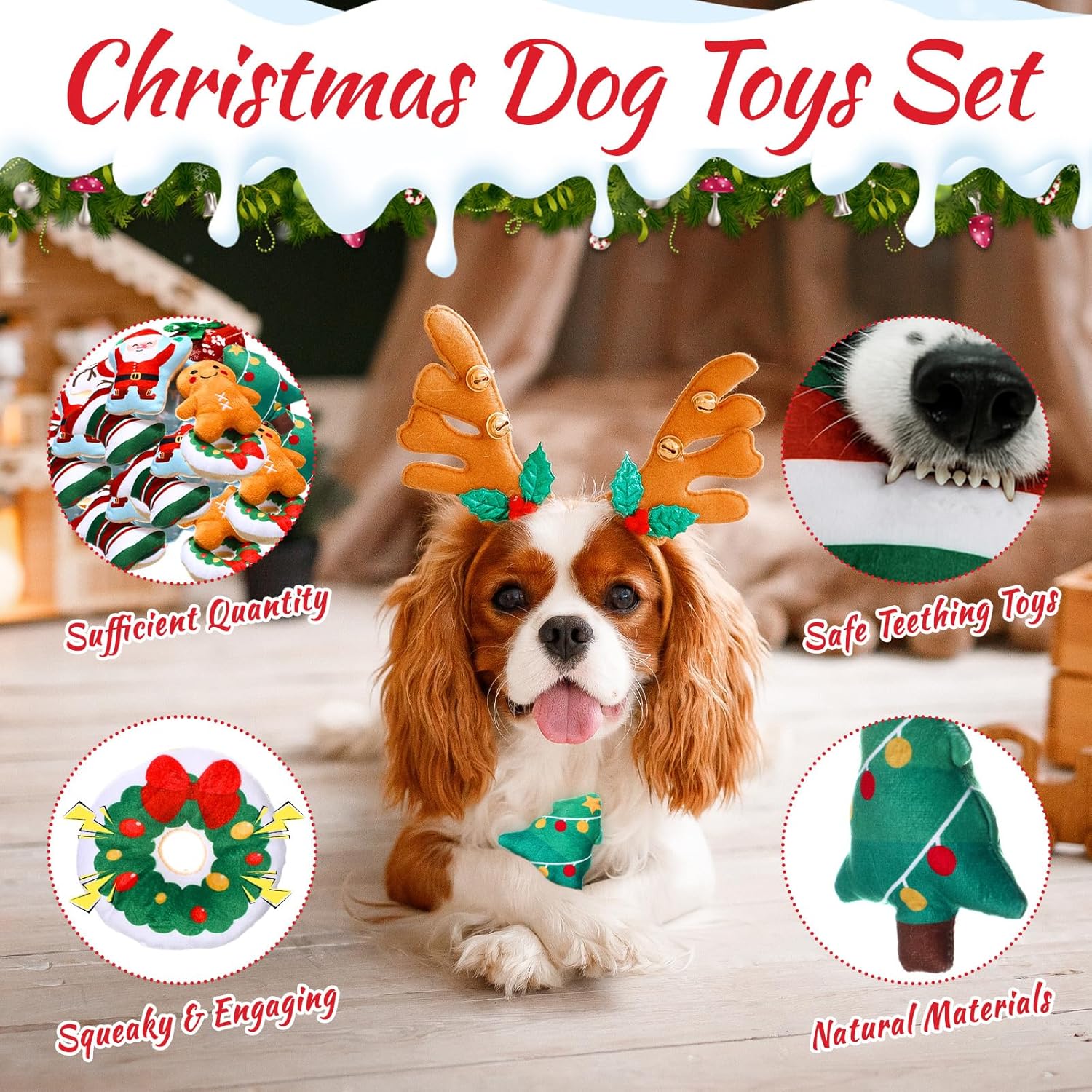 Soulchen 80 Pcs Christmas Dog Toys Set Puppy Squeaky Toys Bulk Cute Stuffed Plush Dogs Chew for Small Medium Pet with Squeakers for Fun & Teething (Christmas)