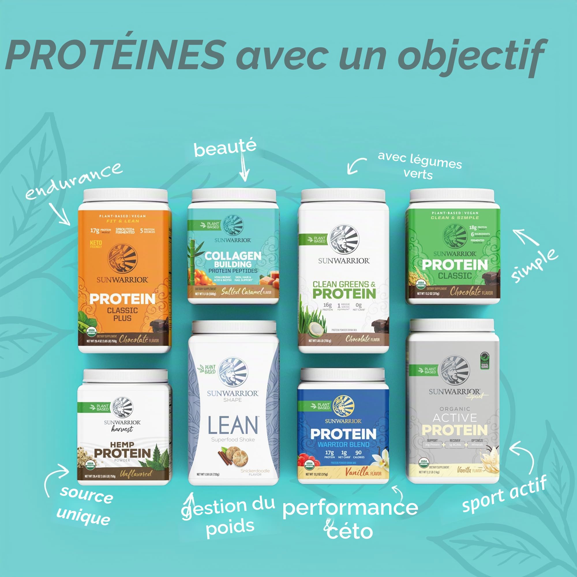Poudre de protéines - Protéines végétales - Protéines végétales - Conserves de masse musculaire - Facile à compacter - Peptides de protéines de construction - Vanille de Tahiti - 500 g - SUNWARRIOR