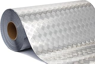 Industrial Utility Diamond Plate Metallic Chrome Finish Vinyl Wrap Underlayer Sheet Adhesive Roll for Shelves Walls Flooring (Silver 17.8 inches x 15ft)
