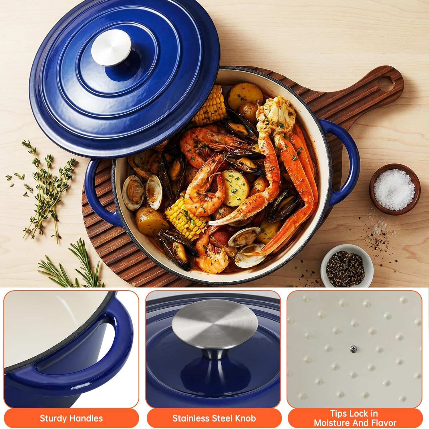 LIFERUN Nonstick Enameled Cast Iron Cookware Set, 7Pcs Pots and Pans Set, Gas/Induction Dutch Oven Set, PFOA & PFAS Free