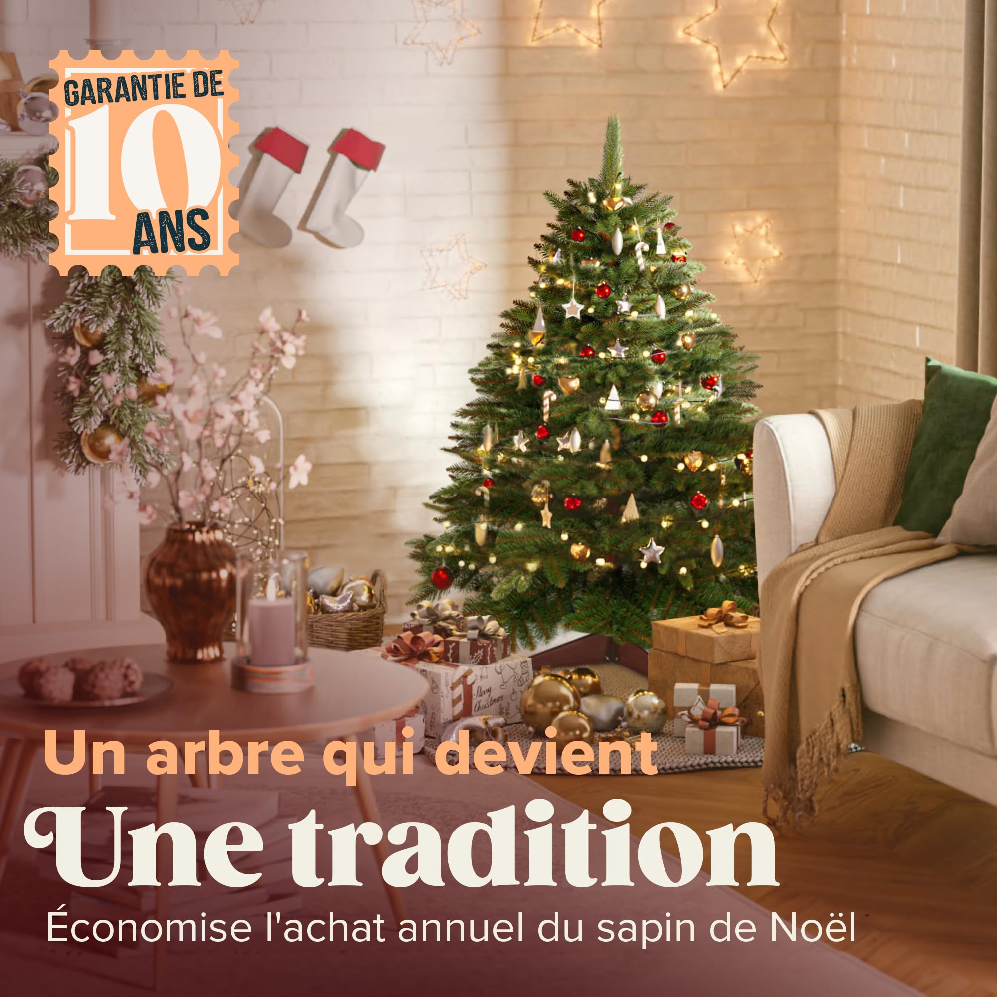 Sapin de Noël Artificiel Premium 90 cm - Gagnant du Test - Réalisme Exceptionnel, Branches épaisses, livré avec Support en Bois et Sac de Rangement – Pure Living