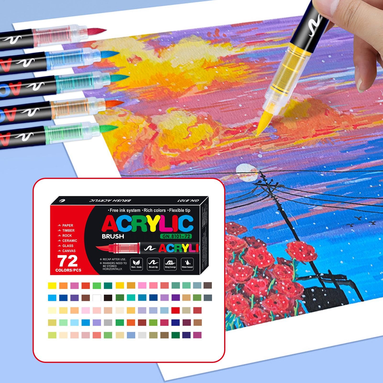 Set di pennelli acrilici, set di marcatori acrilici Penna di pittura a | Segnali di vernice acrilica a prova di dissolvenza, per tessuto, rocce, carta, legno, tela, vetro