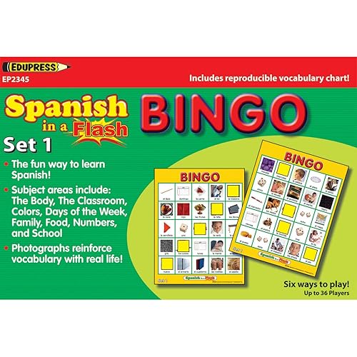 Edupress EP-2345 Español en un Flash Bingo, Set 1, 1.38" de altura, 7.5" de ancho, 11" de longitud (636 por juego)