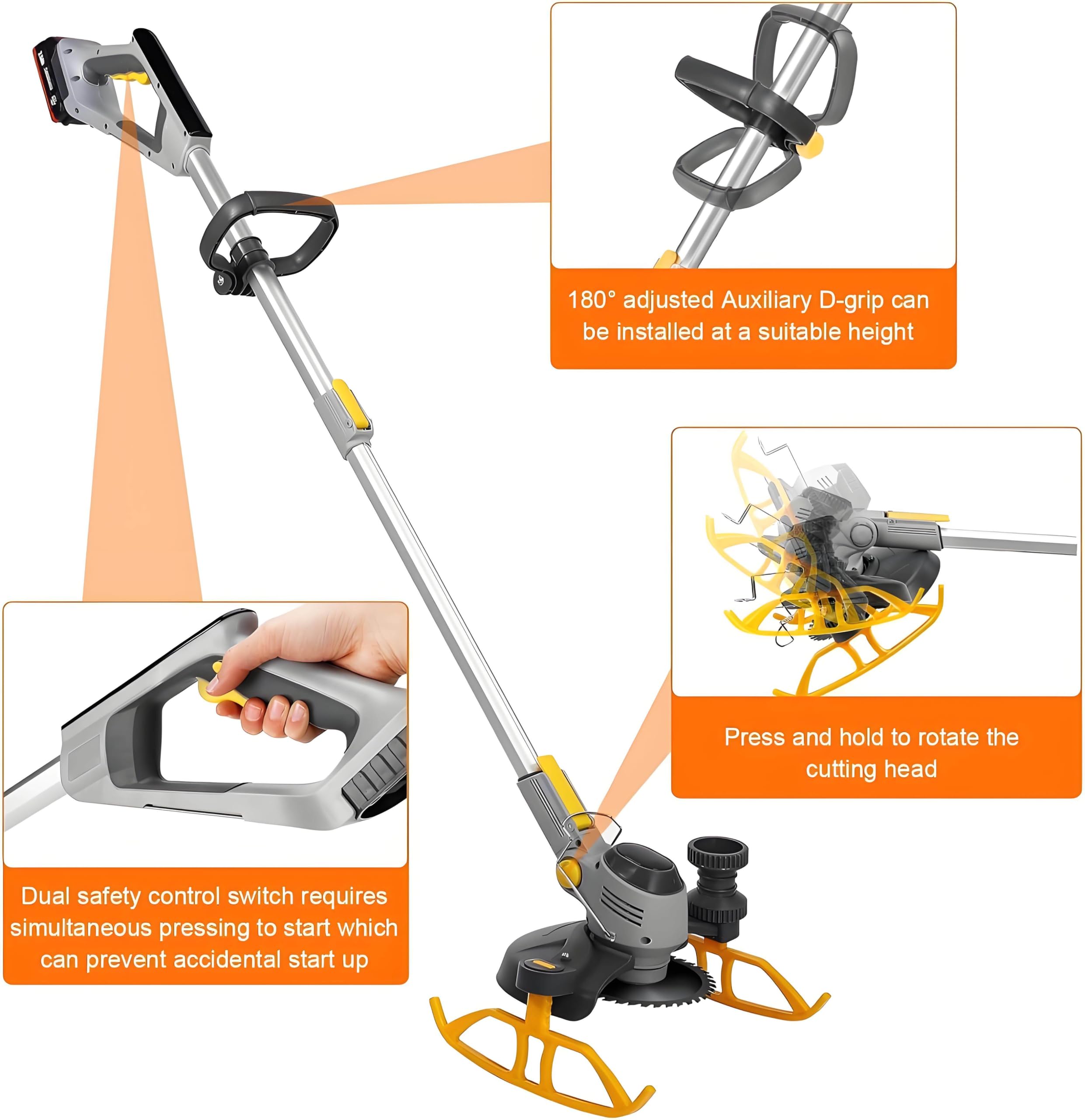 Desbrozadora inalámbrica, Desbrozadora 3 en 1 a batería, Dos baterías alimentadas, con Blade y Charger, Cortadora de césped para Patio, jardín