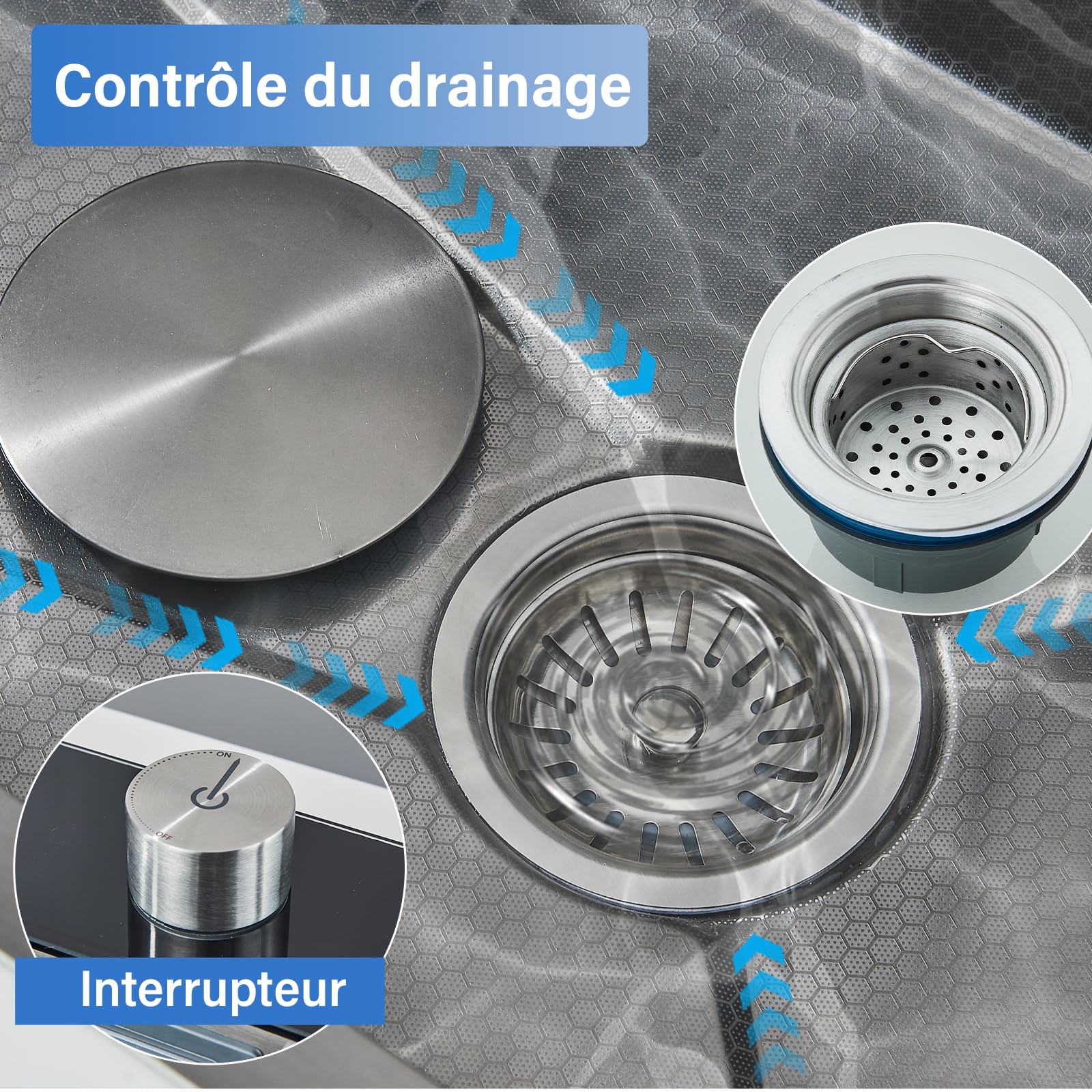 Évier de Cuisine Multifonction avec Haute Pression Robinet Cuisine Bec Extractible et 4 Modes de Pulvérisation Acier Inoxydable Gris Canon 75 * 45 * 21 Evier 1 Bac