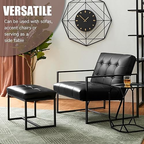 Miniatura 4 de glitzhome Banco otomano, sillas modernas de piel sintética con marco de metal, taburete de maquillaje, taburete acolchado para sala de estar,