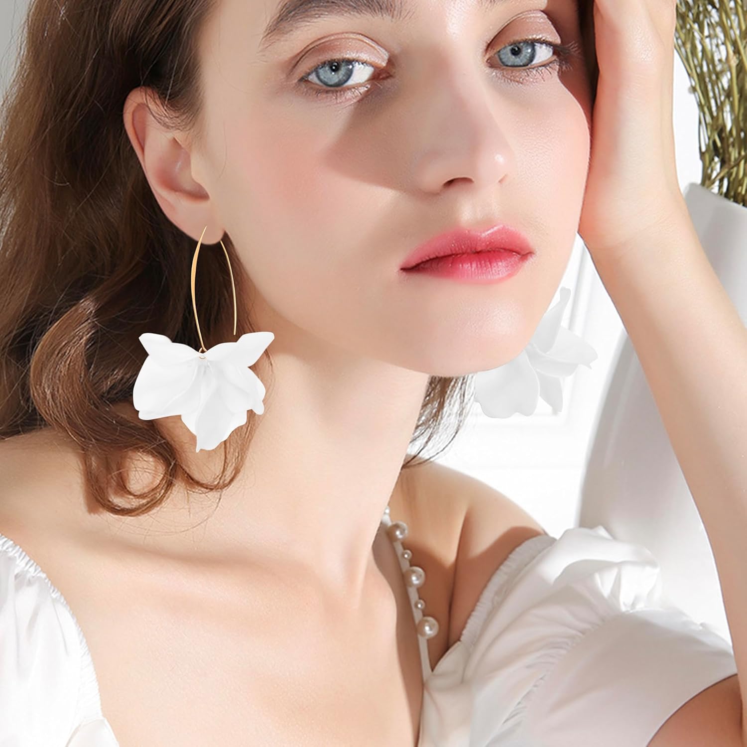 GPASTG Handmade Bohemian Acrylic Flower Petal Dangle Drop Earrings Long Big Rose Floral Earrings for Women - Image 2