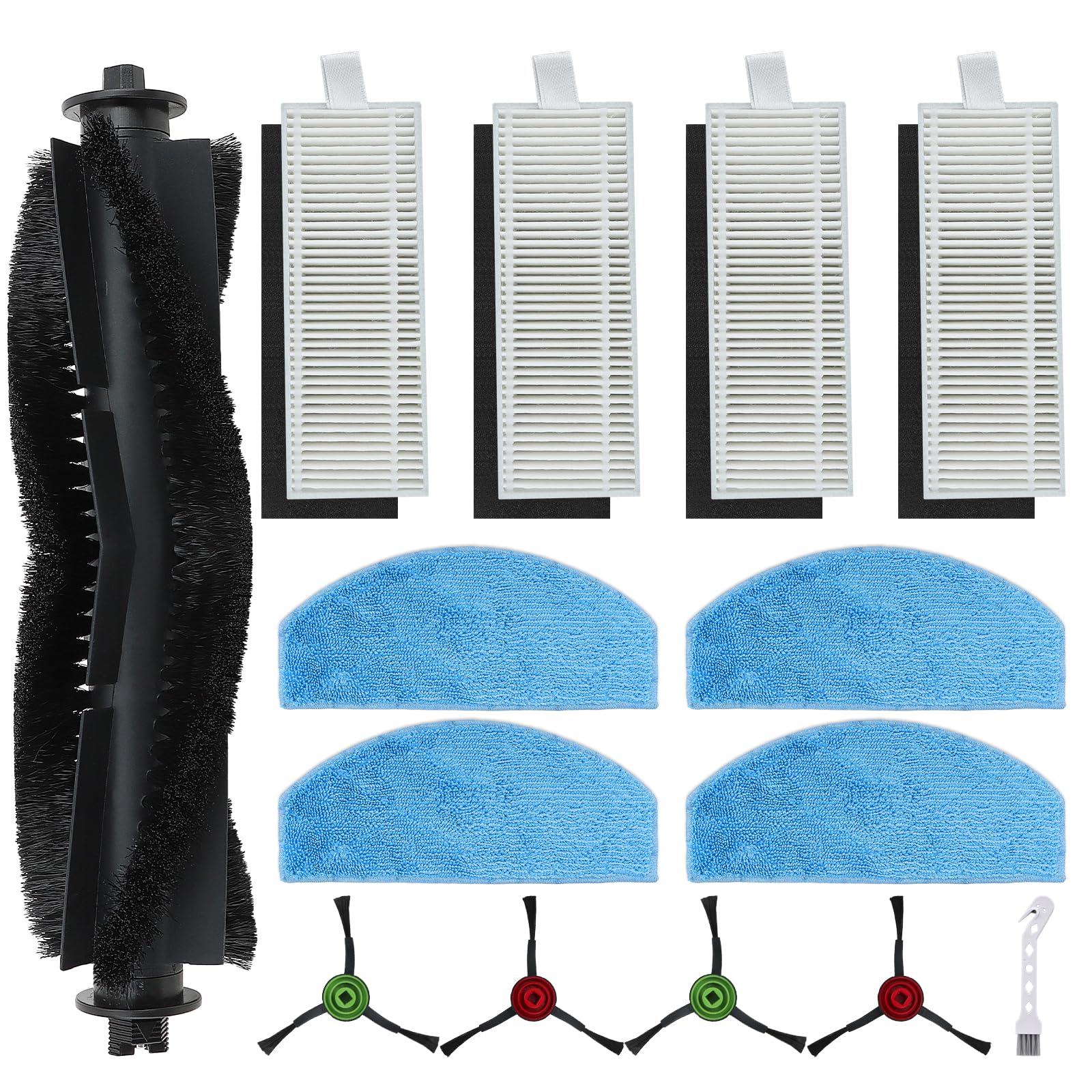 Rebirthcare Replacement parts for Honiture G20/G20 Pro, for Laresar Evol 3/Evol 3s, for Tikom G8000 / G8000 Pro robot vacuum cleaner, 1 main brush, 4 filters, 4 wipes, 4 side brushes, 1 cleaning brush