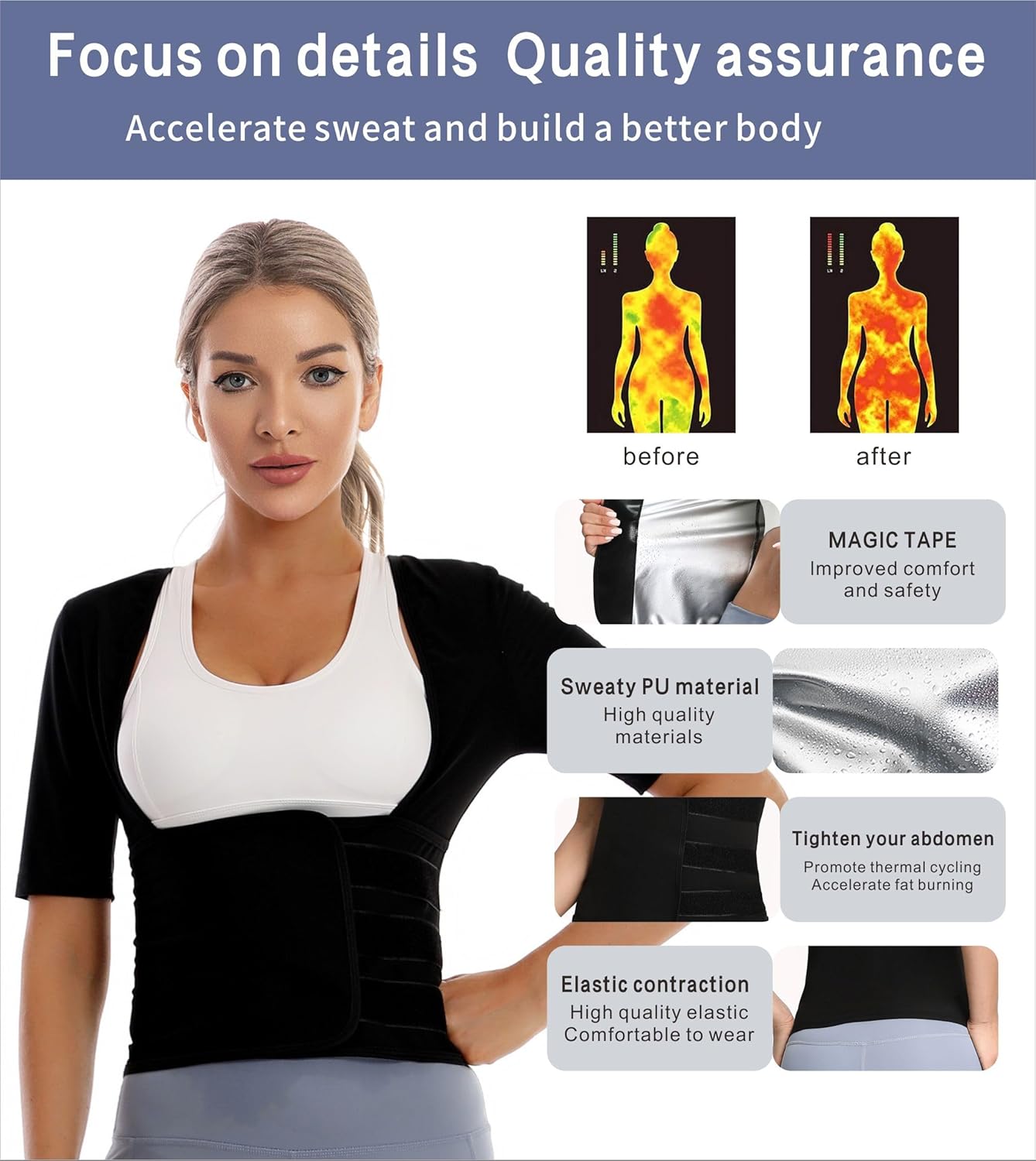 Sauna Suit Waist Trainer for Women Belly Fat,Sauna Shirt Short Sleeves Waist Trimmer Body Shaper Tank Tops (Comfort Sliming Corset, Silver Lining, Small) - Image 5