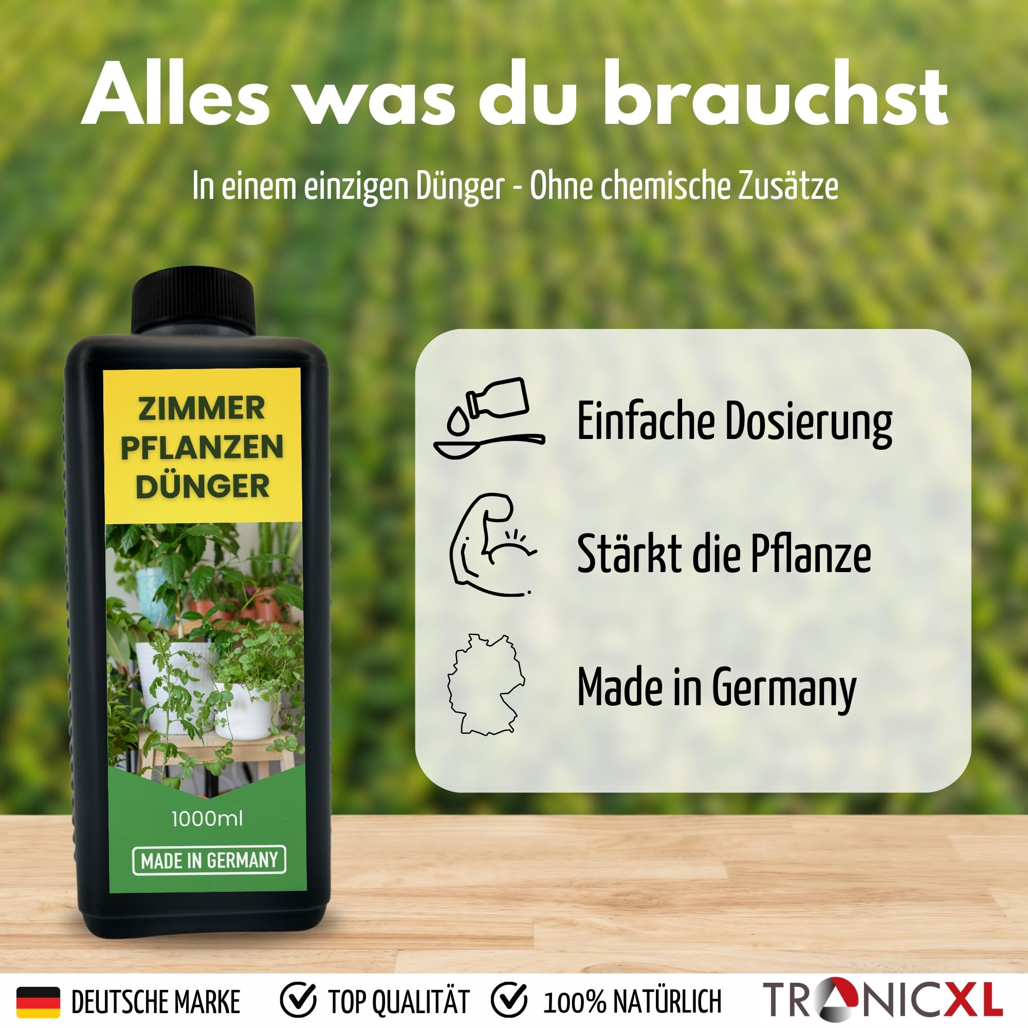 TronicXL Fertilizante líquido para plantas de interior, 5 L, fabricado en Alemania, universal, 5000 ml, 5 x 1 litro, abono para plantas de interior, abono para plantas verdes, crecimiento de hojas y
