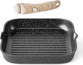 RIOVARM 28 cm Induction Grill Pan with Detachable Handles Non-stick Grilling Pans with Pourer PFOA Free Steak Pan For All Stoves Dishwasher and Oven Safe