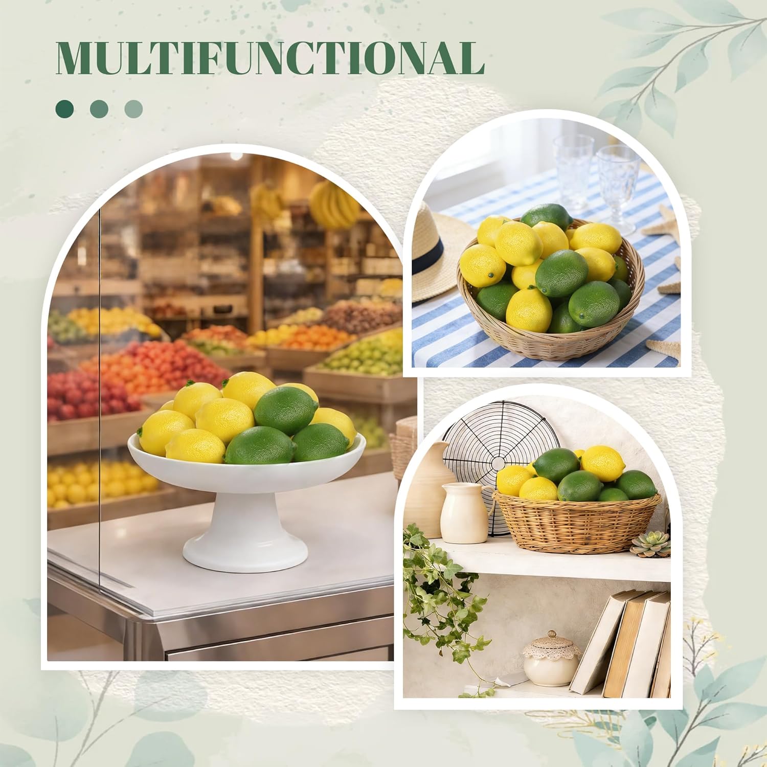 Toopify 30PCS Fake Lemons, Yellow Green Artificial Lemons, Matte Fruit Decor for Kitchen Fruit Bowl Large Table Centerpiece & Photography