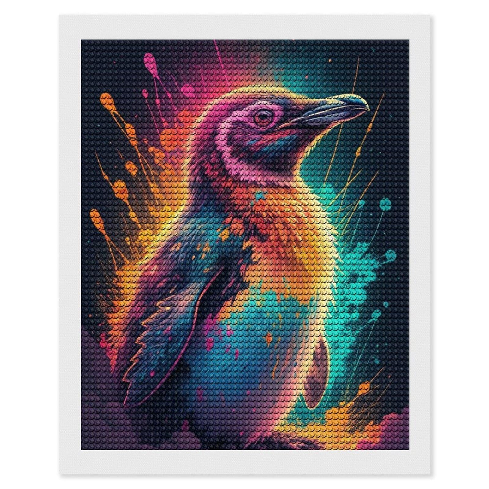 Junmoney Vibrant Penguin with Colorful Splashes Diamond Painting Canvas Set 16"x20", for Adults, Bedroom Decor, Good for Quiet Evenings, Festive Craft Gift