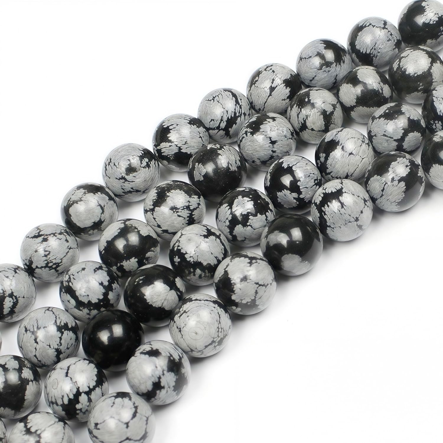 MJDCB Snowflake Obsidian Beads Round Natural Stone Beads for Jewelry Making DIY Bracelet (12mm) - Image 5