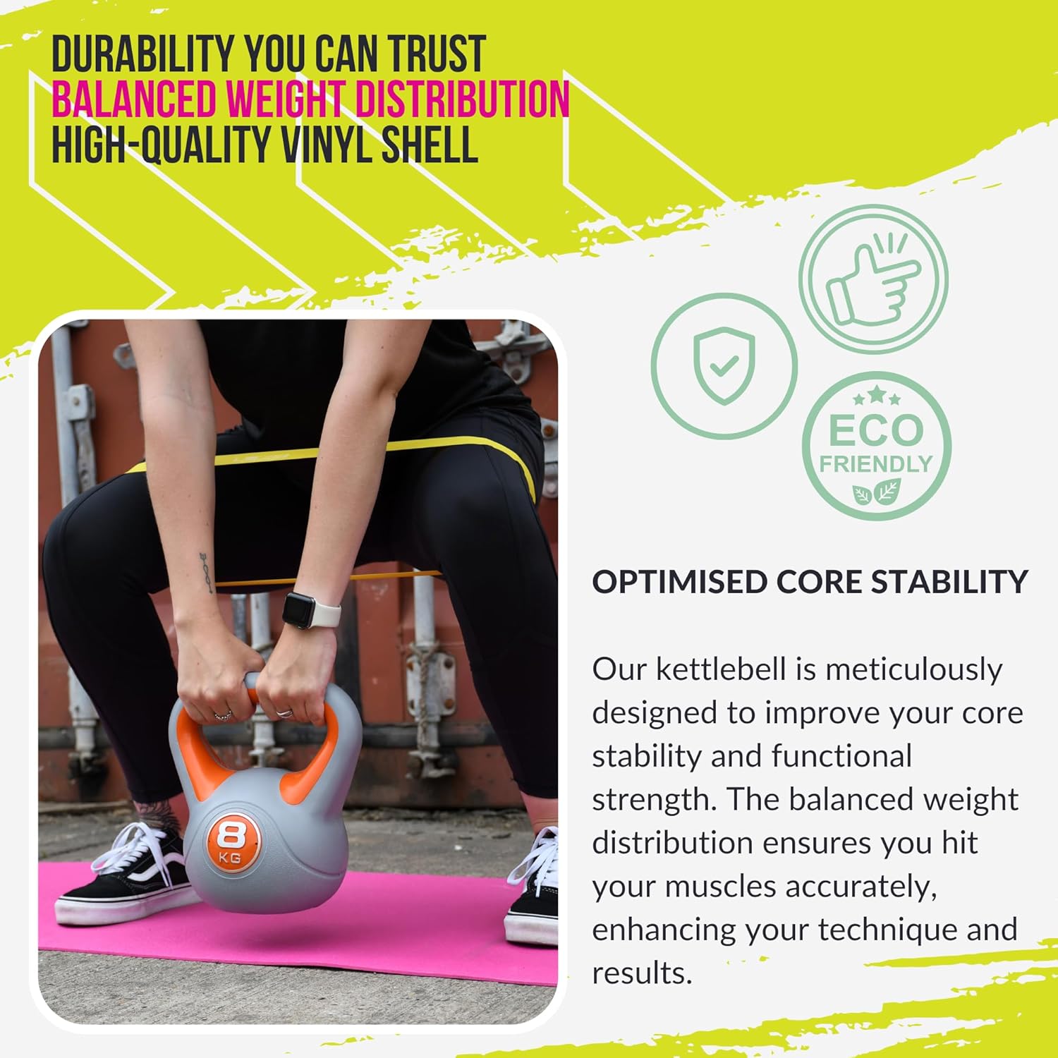 Kettlebell-weights, 8kg, Orange, Vinyl, Non-slip, Durable, 34 mm Handle, Ideal for Weightlifting, Core Stability, Strength Training, Cardiovascular Exercise, Muscle Strength