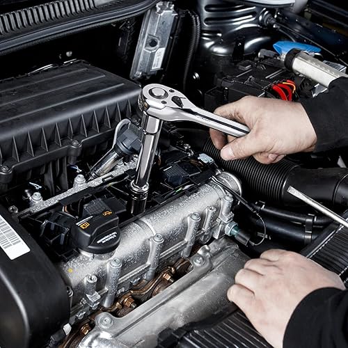 Miniatura 7 de VEVOR - Juego de herramientas para mecánicos, 205 piezas de vasos SAE y métricos, vasos profundos y estándar de 14, 38 y 12 pulgadas, acero