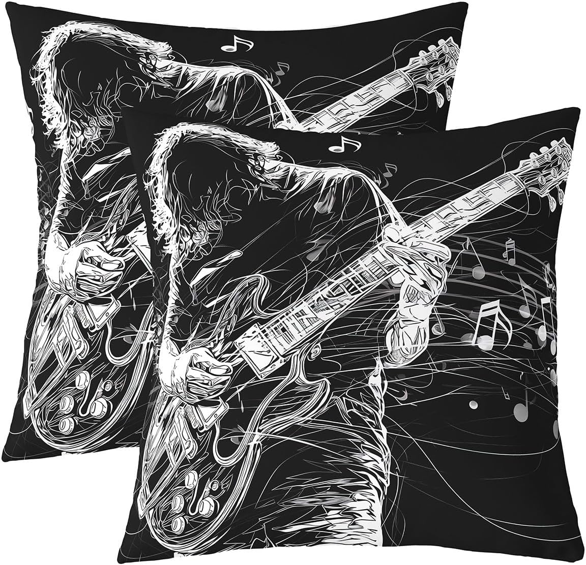 Erosebridal Guitar Pillow Covers Set of 2 24x24,Hiphop Rock Music Throw Pillow Covers Musical Notes Cushion Covers for Boys Kids Teens Rock Musician Decorative Pillow Covers for Office Living Room