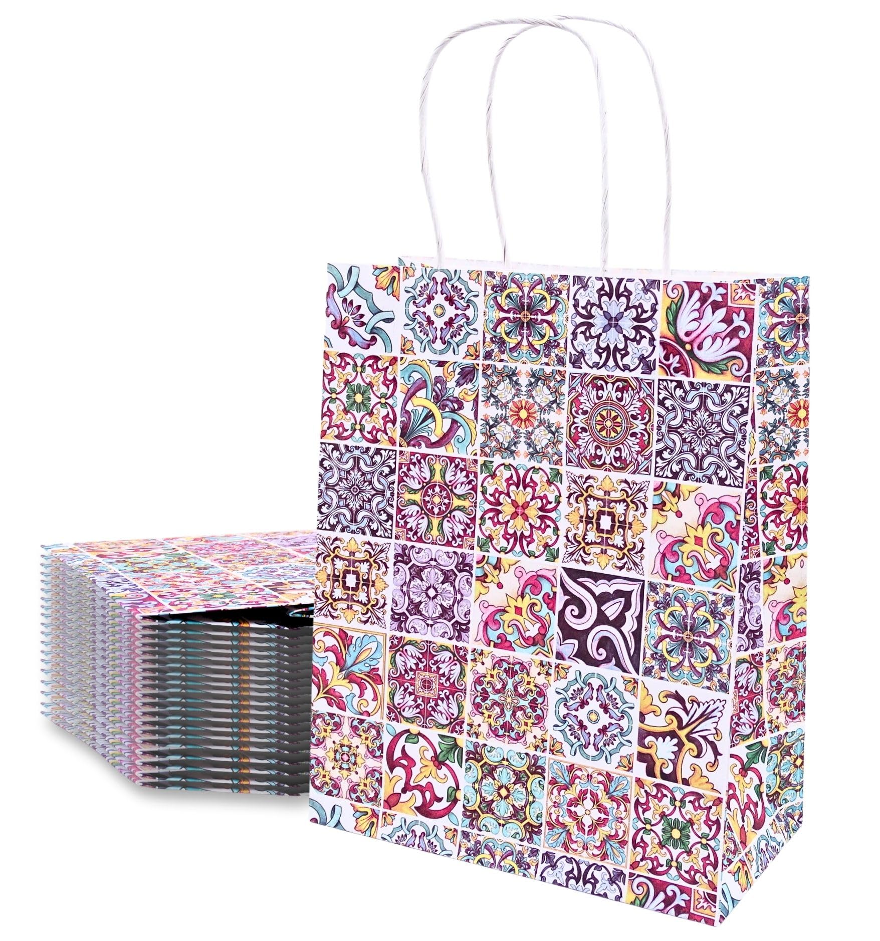 Gitanjali Paper Curves® Gift Bags- 25pcs 8x4x10 inch Paper Bags For Return Gifts - Paper Gift Bag - Small-Medium Carry Bags For Gifting, Party Favor kraft Paper Disposable Paper covers (Medium-Moraccan, Pack of 25)