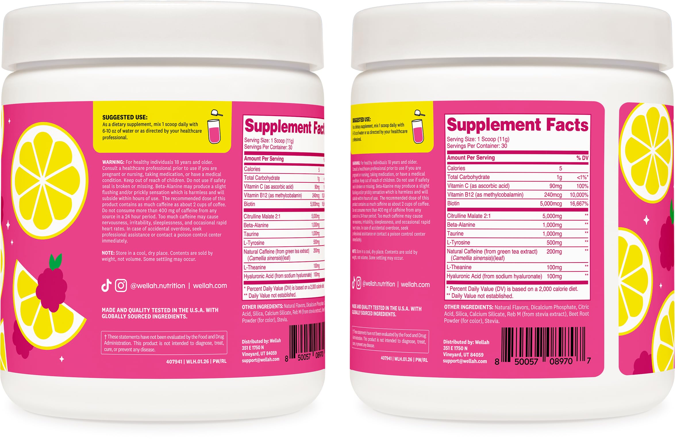 Wellah Pre-Workout Drink Mix (Raspberry Lemonade) 30 Servings — Amazon image 6